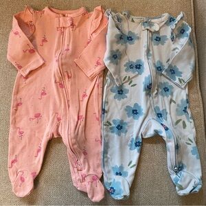 Carter's Sleep n Plays - Pink Flamingo and Blue Floral